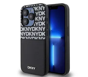 Tylna obudowa DKNY ze skóry PU z powtarzalnym wzorem i kieszenią na kartę do Apple iPhone 15 Pro Max w kolorze czarnym