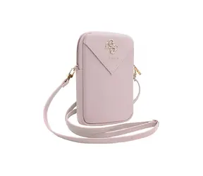 Torba na telefon Guess PU Grained 4G z metalowym Logo i zamkiem błyskawicznym w kolorze różowym