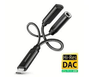 Adapter audio Axagon ADA-HCPD USB-C (M) - Jack 3,5mm + USB-C (F) czarny