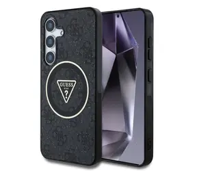 Tylna obudowa Guess IML 4G z brokatem i trójkątnym Logo MagSafe do Galaxy S25 czarna