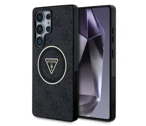 Tylna obudowa Guess IML 4G z brokatem i trójkątnym Logo MagSafe do Samsung Galaxy S25 Ultra Black