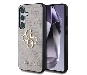 Tylna obudowa Guess PU 4G z metalowym Logo do Samsung Galaxy S25 różowa