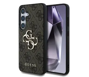 Tylna obudowa Guess PU 4G z metalowym Logo do Samsung Galaxy S25+ brązowa