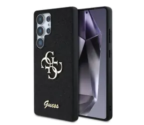 Tylna obudowa Guess PU FIXED Glitter 4G z metalowym Logo do Samsung Galaxy S25 Ultra Black