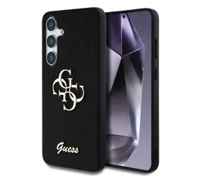 Tylna obudowa Guess PU FIXED Glitter 4G z metalowym Logo do Samsung Galaxy S25+ w kolorze czarnym