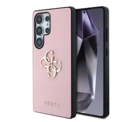 Tylna obudowa Guess PU Grained 4G z metalowym Logo do Samsung Galaxy S25 Ultra różowa