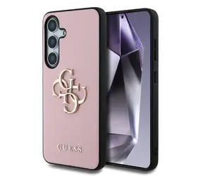 Tylna obudowa Guess PU Grained 4G z metalowym Logo do Samsung Galaxy S25+ różowa