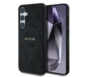 Tylna obudowa Guess PU Leather 4G Colored Ring MagSafe do Samsung Galaxy S25 czarna