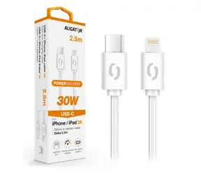 Kabel danych Aligator POWER 30W / USB-C/Lightning 3A / 2 / 5m biały