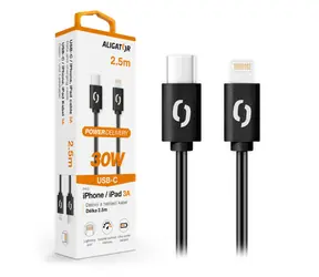 Kabel danych Aligator POWER 30W / USB-C/Lightning 3A / 2 / 5m czarny