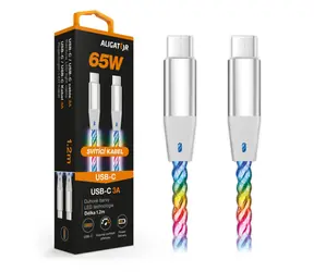 Kabel danych Aligator POWER 3A 65W / USB-C/USB-C / 1,2m podświetlany