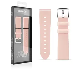 Pasek silikonowy ze skóry Aligator 18 mm / różowy