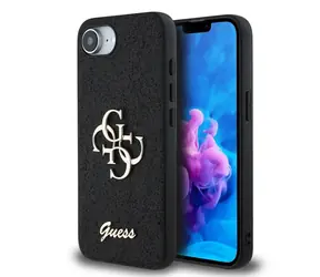 Guess PU FIXED Glitter 4G Metal Logo Tylna Etui na iPhone 16e Czarne