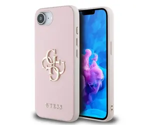 Guess PU Grained 4G Metal Logo Tylna Etui na iPhone'a 16e różowe