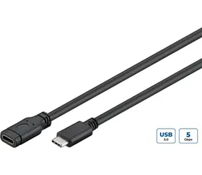 MicroConnect USB3.1CC05EX Kabel przedłużający USB-C 3.2 Gen 1 0,5 m czarny / 1x USB-C(M) / 1x USB-C(F)