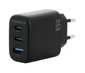 Ładowarka ścienna Mobilis 65W czarna / 2x USB-C / 1x USB-A