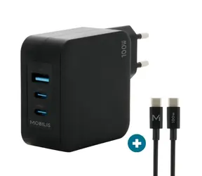 Mobilis Wall Charger 100W czarny / 2x USB-C / 1x USB-A / USB-C - kabel ładujący USB-C