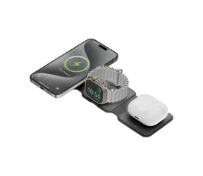 Energea GoMag Trio PLUS składana ładowarka bezprzewodowa szara / do iPhone'a i Apple Watcha i AirPods / 15 W