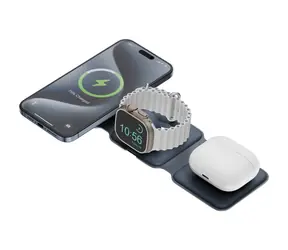 Energea GoMag Trio PLUS składana ładowarka bezprzewodowa niebieska / do iPhone'a i Apple Watcha i AirPods / 15 W
