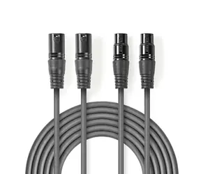 Kabel audio zbalansowany Nedis 2x XLR 3-pin (M) - 2x XLR 3-pin (F) 5,00 m Ciemnoszary 