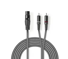Kabel audio Nedis Balanced XLR 3-pin (F) - 2x RCA (M) 3,00 m Ciemnoszary