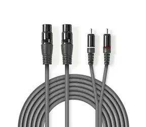 Kabel audio Nedis Balanced 2x XLR 3-pin (F) - 2x RCA (M) 1,50 m Ciemnoszary