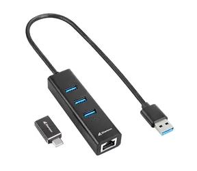 Sharkoon 3- Port hub USB 3.2 Gen 1 Alu + Ethernet czarny / 3x USB-A 3.2 / 1x RJ-45