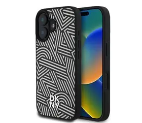 Etui tylne DKNY PU Leather Crosswalk Pattern Magsafe do iPhone'a 16 w kolorze kości słoniowej