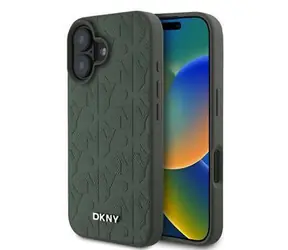 Tylna obudowa DKNY PU Leather Grid Pattern Magsafe do iPhone'a 16 w kolorze zielonym