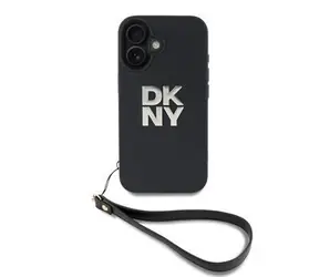 Etui na nadgarstek z Logo Stack firmy DKNY ze skóry PU do iPhone'a 16 w kolorze czarnym