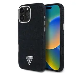 Guess Denim Triangle Logo MagSafe Tylna obudowa do iPhone'a 16 Pro Czarna