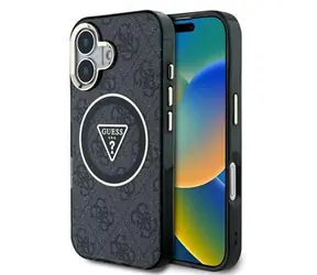 Guess IML 4G z brokatem i trójkątnym Logo MagSafe na tylną obudowę do iPhone'a 16 w kolorze czarnym