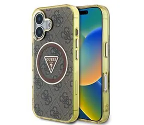Guess IML 4G Brokat i trójkątne Logo MagSafe Tylna obudowa do iPhone'a 16 Brązowa