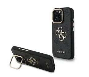 Guess PU 4G Metalowa obudowa z Logo i ramką aparatu na tył iPhone'a 16 Pro w kolorze czarnym