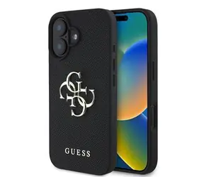 Tylna obudowa Guess PU Grained 4G z metalowym Logo do iPhone'a 16 w kolorze czarnym