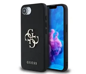 Tylna obudowa Guess PU Grained 4G z metalowym Logo do iPhone'a 16e w kolorze czarnym