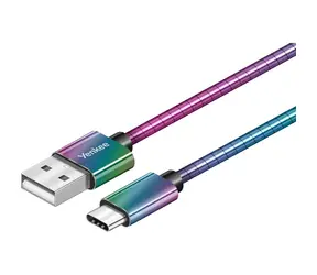 YENKEE YCU 351 Kabel stalowy USB-A 2.0 (M) - USB-C 2.0 (M) 1m tęczowy / 480mb/s 
