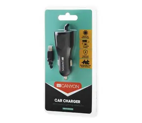Uniwersalna ładowarka samochodowa Canyon z kablem Lightning / 1xUSB / 5V-2.4A / czarna