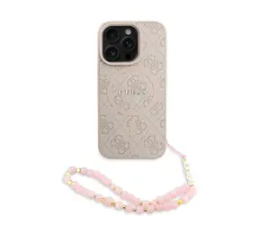 Pasek magnetyczny Guess PU Leather 4G z kolorowym pierścieniem MagSafe na tylną obudowę do iPhone'a 16 Pro w kolorze różowym