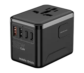 Mobilny Origin GaN 35W Adapter podróżny PW4 / Ładowarka / EU/ Wielka Brytania / USA / Australia / 3x USB-C + 2x USB-A