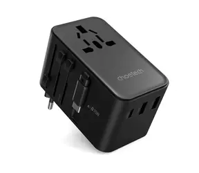 Choetech PD5022 ładowarka podróżna GaN EU/US/AUS/UK czarna / 70 W / USB-A / USB-C