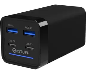 eSTUFF 65W 4- Port PD GaN Multi Charger czarna / Ładowarka / 2x USB-C / 2x USB-A