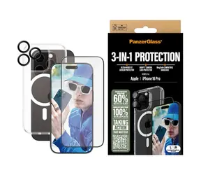 Zestaw PanzerGlass 3w1 etui D3O do iPhone'a 16 Pro 6,3" + folia Screen Protector UWF+ obiektyw B1292+2862+1284