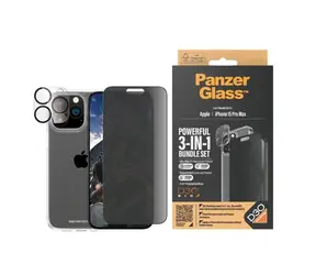 PanzerGlass - zestaw PicturePerfect + szkło hartowane UWF Privacy + etui D3O Hard Case do iPhone 15 Pro Max