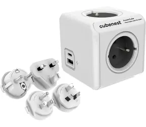 Cubenest PowerCube ReWirable USB PD 20W A+C - szary / 4X gniazdo + USB-A+C / 4X wtyczki międzynarodowe (EU | US | UK | AU/CN)