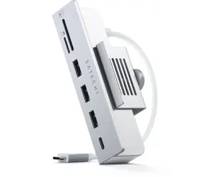 Satechi USB-C Clamp Hub srebrny / Hub do Apple iMac 24" 2021/2023 / USB-C / 3x USB-A / microSD / SD