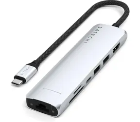 Satechi 7in1 USB-C Slim Multiport srebrny / adapter / USB-C / 2x USB-A / HDMI / RJ45 / microSD / SD / PD 100 W