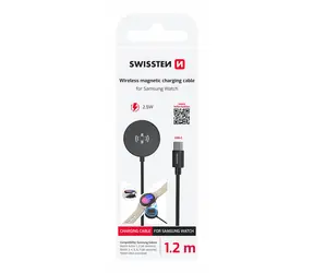 Kabel magnetyczny USB-C do ładowania bezprzewodowego Swissten do zegarka Samsung Galaxy Watch 1,2 m, czarny / 2,5 W