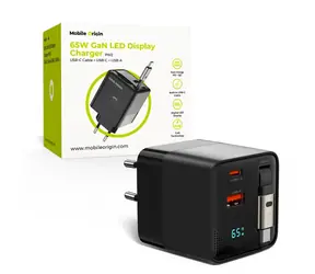 Mobile Origin w GaN 65W czarny / Ładowarka z wyświetlaczem LED / 1x kabel USB-C / 1x USB-C i 1x USB-A