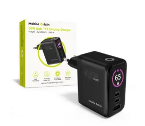 Mobile Origin PW20 GaN 65W czarny / Ładowarka z wyświetlaczem TFT / 2x USB-C i 1x USB-A